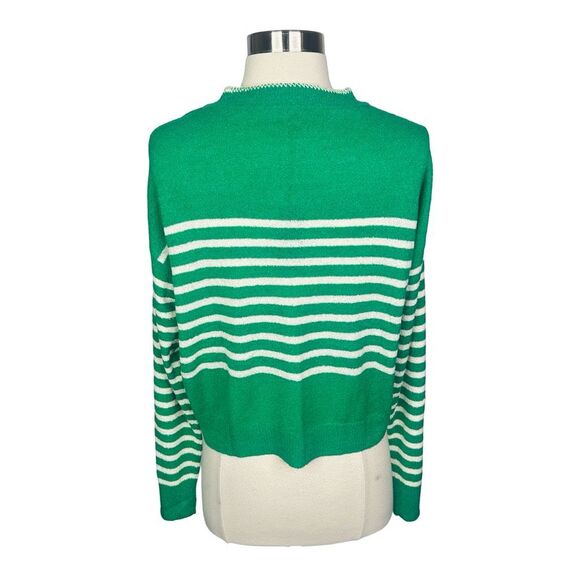 Monrow Boucle Knit Stripe Sweater - Parsley / Cream - Size Medium - Picture 4 of 5